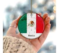 Décorations de Noël 2025 Mexique - Bannière internationale - Drapeau patriotique - Cadeau de collection pour intérieur et intérieur - Cercle en céramique - 7,6 cm - Blanc
