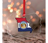Décorations de Noël 2025 Missouri en acrylique - Décoration de Noël - Histoire des États-Unis - Drapeau de l'État - Boule de Noël - Carte de l'État de l'Amérique - Souvenir de voyage - Cadeau de