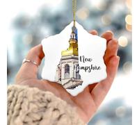 Décorations de Noël 2025 New Hampshire - Cadeau souvenir moderne - Illustration paysage urbain - Cadeau de collection pour décorations de sapin de Noël - Cercle en céramique - 7,6 cm - Blanc