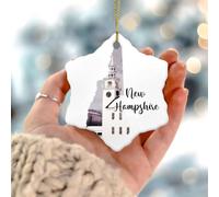 Décorations de Noël 2025 New Hampshire Souvenir des États-Unis Boule de Noël longue distance Cadeau de collection pour les vacances festives Décoration d'intérieur Cercle en céramique 7,6 cm Blanc