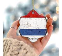 Décorations de Noël 2025 Pays-Bas pour sapin de Noël - Drapeaux nationaux de pays marins - Décoration de Noël - Drapeau du monde - Cadeau de collection pour décoration d'arbre de Noël en céramique