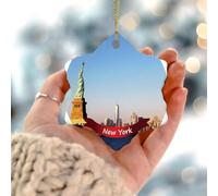 Décorations de Noël 2025 paysage de la ville de New York à suspendre - Illustration de paysage urbain - Illustration d'art - Cadeau de collection pour sapin de Noël - Cercle en céramique - 7,6 cm