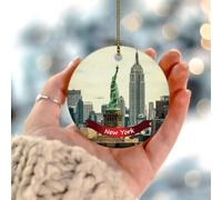 Décorations de Noël 2025 paysage de la ville de New York à suspendre Souvenir de l'histoire américaine Cadeau de collection pour les vacances festives Décoration d'intérieur Cercle en céramique 7,6 cm
