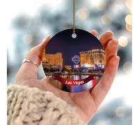 Décorations de Noël 2025 paysage urbain de Las Vegas Cadeau souvenir de rue des États-Unis Peinture d'État souvenir souvenir de collection pour sapin de Noël Cercle en céramique 7,6 cm Blanc