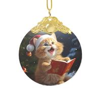 Décorations de Noël 2025 - Pendentif rond en verre à suspendre - Chat mignon chantant des chants de Noël - Décorations de sapin de Noël pour fête, mariage, cheminée extérieure