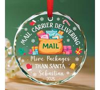 Décorations de Noël 2025 personnalisées, transporteur de courrier offrant plus de colis que le Père Noël en verre, décoration de sapin de Noël pour postier et chauffeur, nom et année personnalisés
