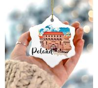 Décorations de Noël 2025 Pologne - Décoration de Noël - Affiche du monde de la ville - Multicolore - Décoration de sapin de Noël colorée - Image d'horizon - Peinture de ville - Cadeau de collection