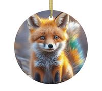Décorations de Noël 2025 - Renard mignon - Décorations rondes en céramique à suspendre pour sapin de Noël - Pendentifs décoratifs à suspendre pour les vacances, les fêtes de mariage, les cadeaux de