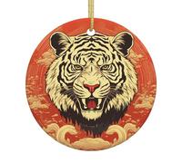 Décorations de Noël 2025 rondes en céramique à suspendre - Avatar de tigre - Ornements de Noël pour sapin de Noël, décorations de vacances, cadeaux d'anniversaire de Noël