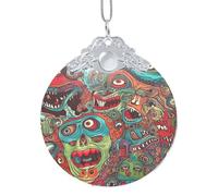 Décorations de Noël 2025 rondes en verre à suspendre - Monstre abstrait - Décorations de sapin de Noël pour fête, mariage, cheminée extérieure