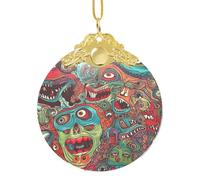 Décorations de Noël 2025 rondes en verre à suspendre - Monstre abstrait - Décorations de sapin de Noël pour fête, mariage, cheminée extérieure