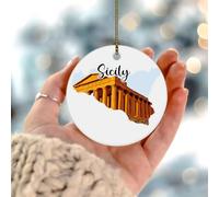 Décorations de Noël 2025 Sicile à suspendre - Affiche du monde urbain multicolore - Décoration d'arbre de Noël colorée - Impression paysage urbain et monument - Cadeau de collection pour décorations