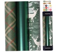 Décorations de Noël, 3 rouleaux de papier d'emballage Noël 17x118 '', emballage en papier avec motifs à carreaux rayés, découpables, bricolage pour