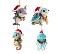 Décorations de Noël 4 pièces Pendentifs de vacances en acrylique 2D | Arbre de Noël en forme d'animal pour rebord de fenêtre, salon, chambre à coucher, balcon, jardin