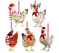 Décorations de Noël 5 Pièces Ornements de Poulet de Noël avec Chapeau et écharpe de Noël écharpe Drôle Décorations de Vacances de Poulet pour Arbre de Noël Extérieur Intérieur (A)