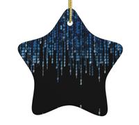 Décorations de Noël à impression binaire bleue en céramique vintage avec cordon de suspension, décoration de Noël à suspendre