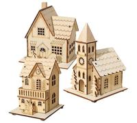 Décorations De Noël À LED Pour Maison De Village | Ensembles De Villages De Noël 3 Pièces Maisons De Village De Noël Lumineuses En Bois - Pour La Décoration De Noël, Église En Bois Pré-éclairée