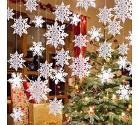 Décorations de Noël à Suspendre avec Flocon de Neige - 12 guirlandes de Flocons de Neige et 12 Grands Flocons de Neige 3D Blancs à Paillettes pour Noël Hiver Vacances Nouvel an décorations de Maison