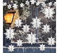 Décorations de Noël à Suspendre Flocon de Neige - 12 Grands Flocons de Neige Blancs 3D et 12 Flocons de Neige à Suspendre en Papier pour Noël, Hiver, Pays des Merveilles, fête, Nouvel an
