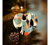 Décorations de Noël à suspendre pour sommet de sapin de Noël - Art moderne du milieu du siècle - Décoration en céramique en forme de cœur - Cadeau souvenir à suspendre pour sapin de Noël, Nouvel An