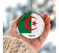 Décorations de Noël Algérie Drapeaux nationaux de pays marins Décoration de fête souvenir de vacances Arbre de Noël Décorations de fête Rond en céramique Pendentif pour enfants Fille Fils