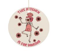 Décorations de Noël amusantes pour arbre, cette cuisine est pour danser souvenir en porcelaine imprimée recto-verso, squelette Chibi, décoration de fête d'hiver, cadeaux de Noël, rond 7,6 cm