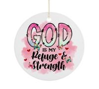 Décorations de Noël amusantes pour arbre, Dieu est mon refuge et force, souvenir en porcelaine imprimé recto-verso, religieuse chrétienne, décoration de fête d'hiver, cadeaux de Noël, ronds de 7,6 cm