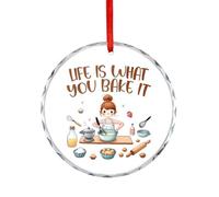 Décorations de Noël amusantes pour arbre, Life Is What You Bake It en verre, pendentif décoratif de fête d'hiver, cadeau de Noël pour les amateurs de pâtisserie, rond, 7,5 cm