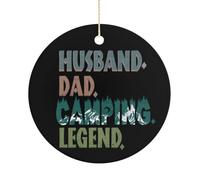 Décorations de Noël amusantes pour arbre, mari, papa, légende de camping, souvenir en porcelaine imprimée recto-verso, décoration de fête d'hiver, cadeaux de Noël, rond, 7,5 cm