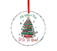 Décorations de Noël amusantes pour arbre, Oh What Fun It Is To Read - Pendentif décoratif de fête d'hiver - Cadeau de Noël pour club de lecture - Rond - 7,5 cm