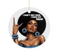 Décorations de Noël amusantes pour arbre, souvenir en porcelaine imprimée recto-verso, histoire noire, décoration de fête d'hiver, cadeaux de Noël, rond, 7,5 cm