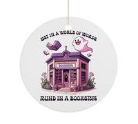 Décorations de Noël amusantes pour sapin, Lost In A World Of Words - Souvenir en porcelaine imprimée recto-verso - Décoration de fête d'hiver - Cadeau de Noël - Rond - 7,5 cm