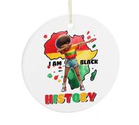 Décorations de Noël amusantes pour sapin, souvenir d'histoire « I AM Black History » en porcelaine imprimée des deux côtés, décoration de fête d'hiver, cadeaux de Noël pour femme afro-américaine, 7,5