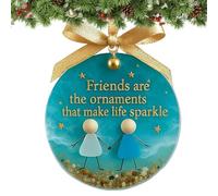 Décorations de Noël avec pendentif en verre de mer | Décorations de sapin de Noël rondes pour sœur, partenaire, club, voyage, travail, bureau, porte, fenêtre, entrée