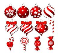 Décorations De Noël Bonbons Rouge Et Blanc | 12 Pièces Ornements Rouges et Blancs en 2D,Fournitures De Fêtes pour Salle De Séjour Dortoir Bureau Salle De Classe Maison