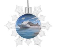 Décorations de Noël brillantes en forme de flocon de neige - 10,4 x 8,9 cm - Motif bateau de croisière en bord de mer - Réutilisable - Décorations de sapin de Noël pour les vacances et les fêtes