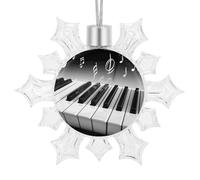 Décorations de Noël brillantes en forme de flocon de neige - 10,4 x 8,9 cm - Symbole de la musique piano - Décorations de Noël réutilisables pour les vacances et les fêtes d'hiver