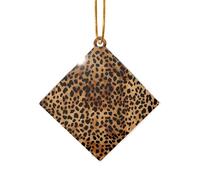 Décorations de Noël carrées en céramique à suspendre pour décorations de sapin de Noël, papier peint à motif léopard, décorations de Noël avec ruban doré en porcelaine pour décoration de Noël