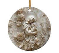 Décorations de Noël catholiques | Décoration de Noël Sainte Famille imprimée à effet rond - Décoration de Noël religieuse en acrylique de 10,2 cm - Pendentif de baptême - Décoration murale de vacances
