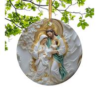 Décorations de Noël catholiques, décorations de Noël catholiques - Décorations de Noël catholiques rondes avec effet | Décoration de Noël en acrylique religieuse de 4 pouces, pendentif baptême,
