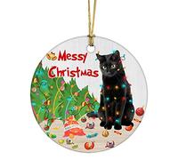 Décorations de Noël Chat Noir Pendentif, Deco Noel Exterieur à Suspendre pour Sapin de Noël Acrylique 2D, Deco Noel Interieur Maison, Décorations Noels pour la Maison, Les Vacances