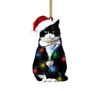 Décorations de Noël Chat Noir Pendentif, Deco Noel Exterieur à Suspendre pour Sapin de Noël Acrylique 2D, Deco Noel Interieur Maison, Décorations Noels pour la Maison, Les Vacances