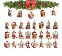 Décorations De Noël Chat pour Arbre - Lot de 24 Ornements en Bois pour Sapin | Décoration De Fêtes pour Salle De Classe École Appartement - Petits Espaces Chambre Cuisine