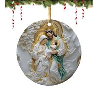 Décorations de Noël chrétiennes, décoration de Noël ronde imprimée en forme de Sainte Famille | 10,2 cm religieuse en acrylique Décoration de Noël pendentif baptême décoration murale de vacances