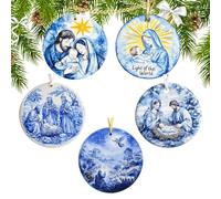Décorations de Noël chrétiennes - Décorations bleues en acrylique 2D | Pendentif arbre de Noël double face | Pour église, maison, fête, vacances, , femmes, hommes