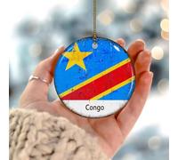 Décorations de Noël Congo - Amérique latine - Pays hispanique - Drapeaux européens d'Asie et d'Afrique - Décoration de sapin de Noël ronde en céramique - Drapeau d'État de ferme - Boule de Noël pour