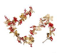 Décorations de Noël de 160 cm - Guirlande de baies de houx avec feuilles dorées - Décoration festive pour maison, hôtel, fête, mariage