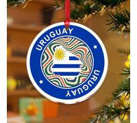 Décorations de Noël de l'Uruguay - Drapeau coloré - Couleurs vives - Disques en acrylique transparent - Carte du monde - Boule de Noël pour décoration de sapin de Noël, étiquette cadeau, plaques