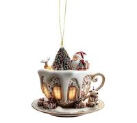 Décorations De Noël, Décorations D'arbre D'extérieur - Pendentif En Acrylique En Forme De Maison De Neige En Forme De Tasse À Café 2D Pour Hommes, Femmes, Jeunes, Chevet, Lieu De Travail, Bibliothèque