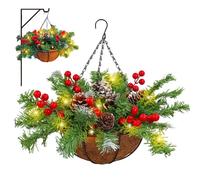 Décorations de Noël, décorations de Noël Lumineuses, Pommes pin, Baies, Panier Plantes artificielles à Suspendre avec Crochet pour Porche, Porte d'entrée, Maison, Style 2